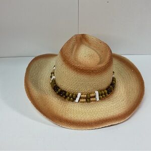 Beaded Tan Straw Hat